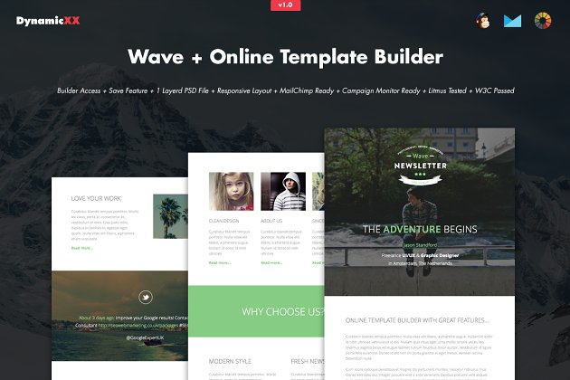 在线网站模板 Wave + Online Template Builder