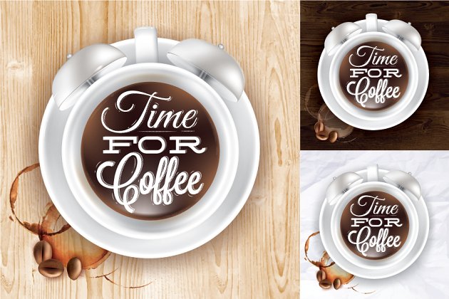 咖啡海报插画 Poster cup coffee alarm clock