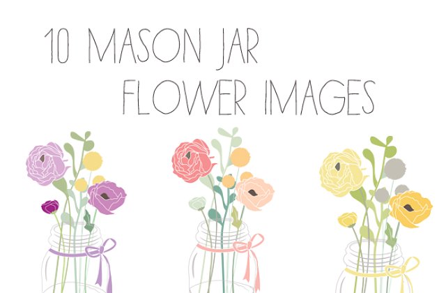 梅森罐子花卉素材 Mason Jar Flower Clip Art + Vector