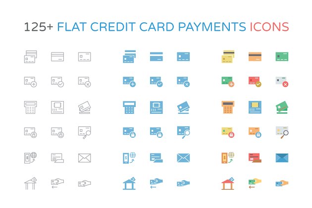 125+平面信用卡支付图标素材 125+ Flat Credit Card Payment Icons
