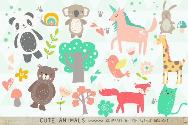 可爱的动物插画 Cute Animals Clipart