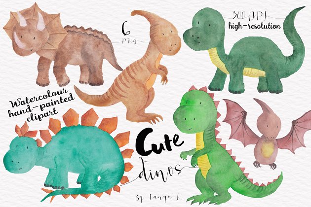 恐龙水彩素材 Dinosaur Watercolour Set