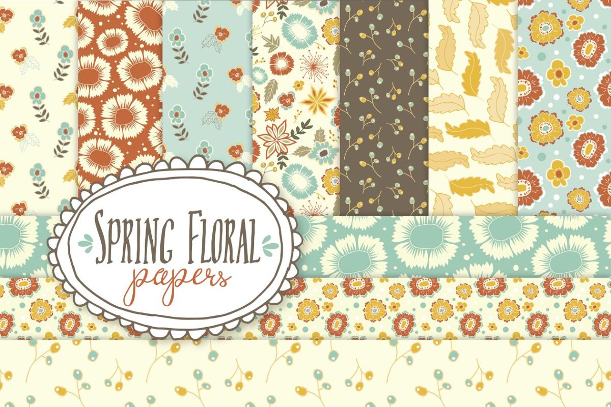 春季花卉图案纹理 Spring Floral Pattern Papers +Vector