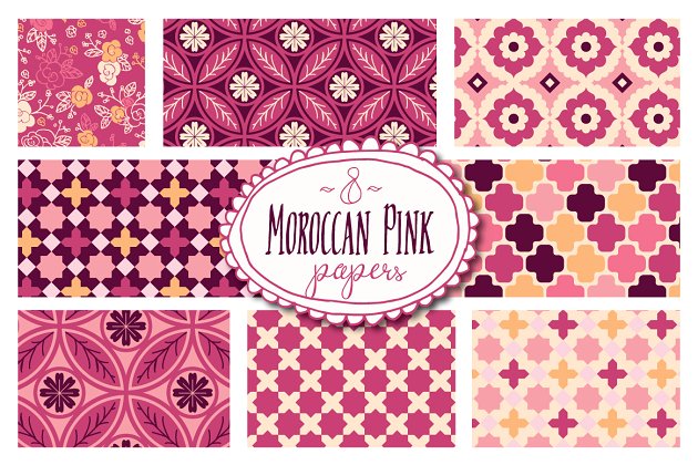 摩洛哥几何图案背景纹理 Moroccan Pink Patterns – Vector