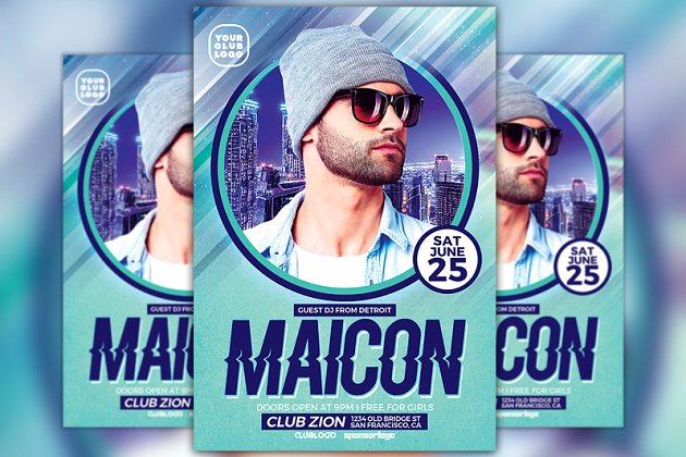 DJ音乐海报制作模板 DJ Maicon Party Flyer Template