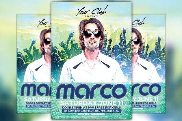 DJ主题海报模板 DJ Marco Club Party Flyer Template