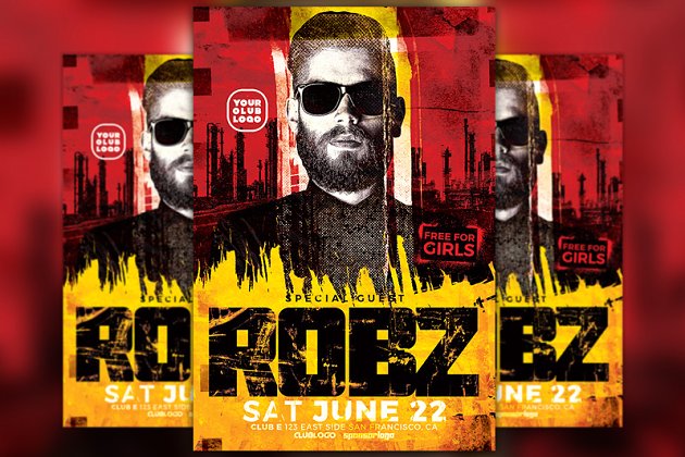 DJ音乐活动人物海报设计模板 DJ Robz Club Party Flyer Template