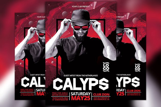 DJ音乐海报模板 DJ Calyps Music Party-Flyer Template