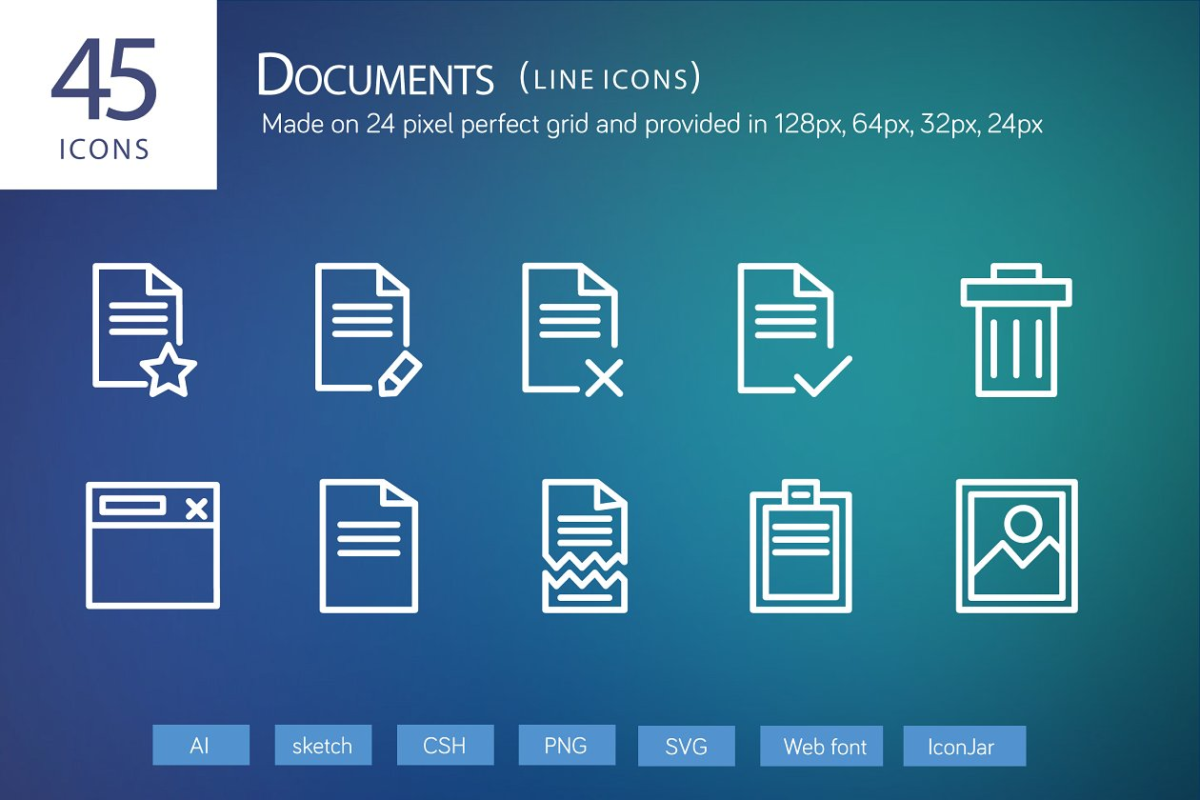 手机文档图标素材 45 Documents Line Icons