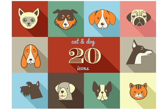 动物图形插画 Dogs & Cats flat vector icons set