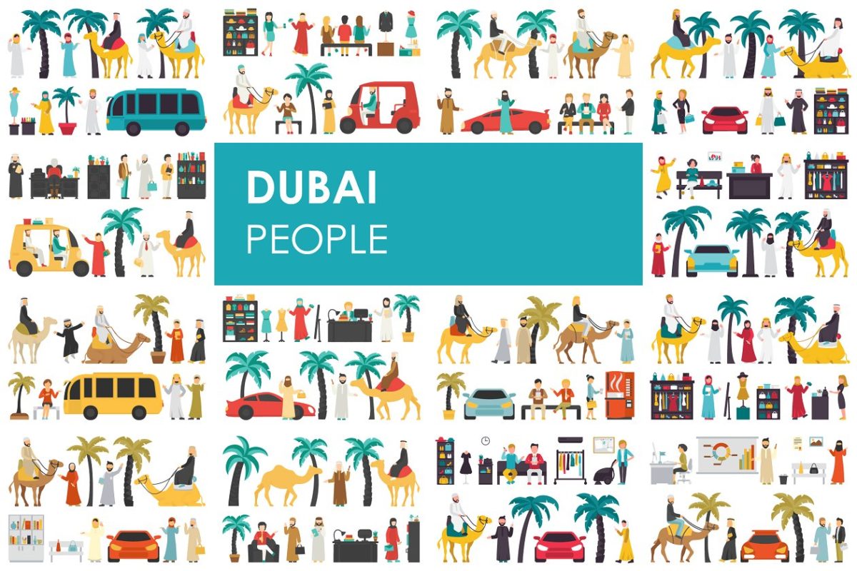 扁平化迪拜插画素材 Dubai – flat people set