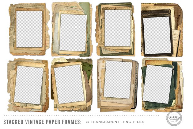 经典纸张画框 8 Stacked Vintage Paper Frames