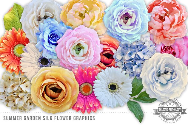 逼真的夏季花卉图形 Summer Garden Silk Flowers Graphics