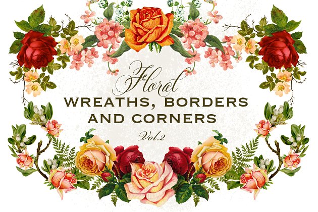 水彩花卉素材插画 Floral Wreaths Borders & Corners 2