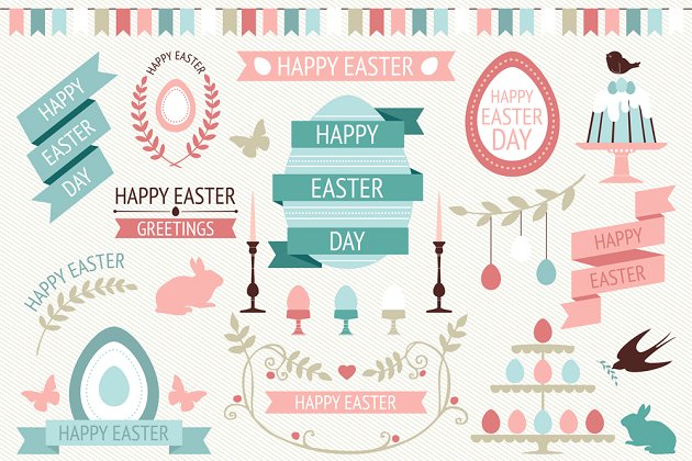 经典问候设计集 Vintage Easter Greetings Design Set