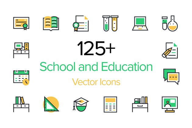 125+学校和教育图标素材 125+ School and Education Icons