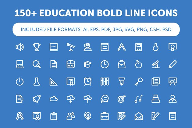 150+教育粗体线条图标下载 150+ Education Bold Line Icons