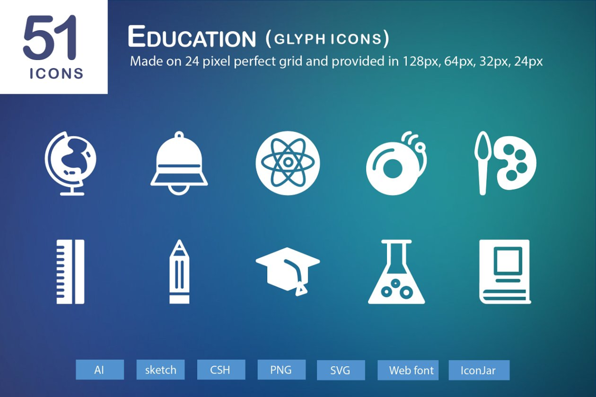 教育字形图标 51 Education Glyph Icons