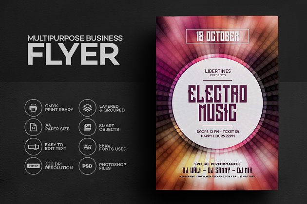 电子音乐海报设计模板 Electro Music Flyer 04