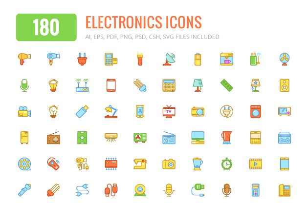 电子设备线型图标素材 180 Electronics Colored & Line Icons