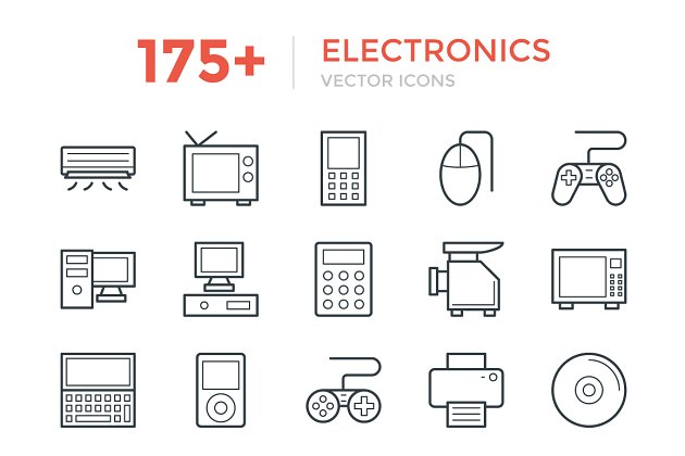 175+电器矢量图标 175+ Electronics Vector Icons