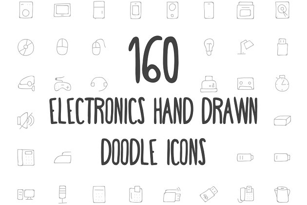 手绘电子设备图标 160 Electronics Hand Drawn Icons