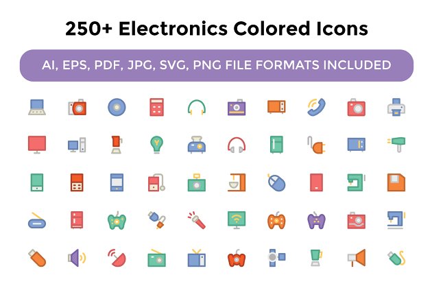 250+电子彩色图标素材 250+ Electronics Colored Icons