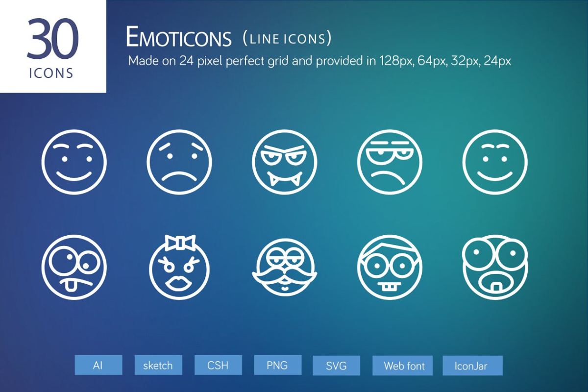 表情图标素材 30 Emoticons Line Icons