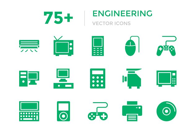 75+绿色能源矢量图标 75+ Engineering Vector Icons