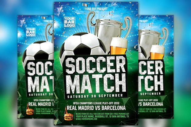 欧洲杯足球海报制作模板 Euro Soccer Match Flyer Template