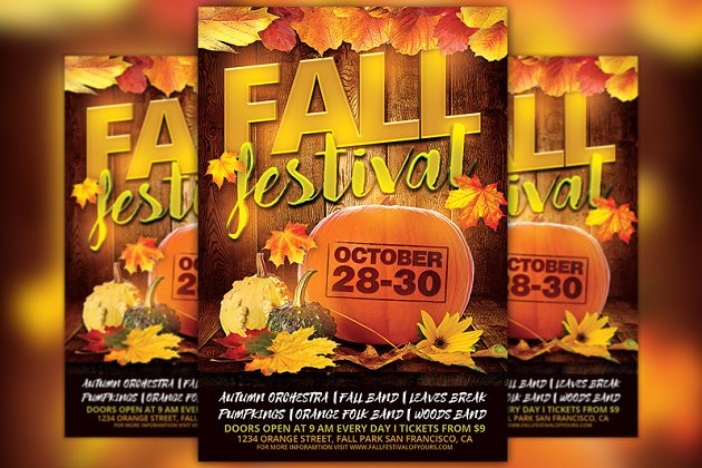 秋季感恩节海报模版 Fall Festival Flyer Template
