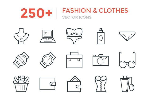 250+时尚服装图标 250+ Fashion and Clothes Icons