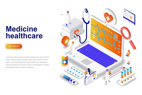 医学和医疗保健等距概念巨无霸网页2.5D头图banner登陆页面模板