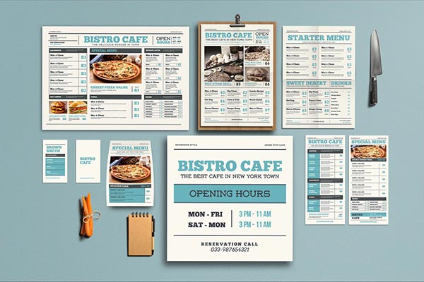 报纸风格的复古时尚餐厅菜单菜谱VI设计模板