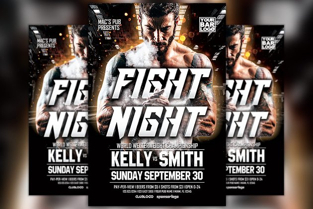 格斗之夜体育赛事宣传单模板 Fight Night MMA Sport Event Flyer