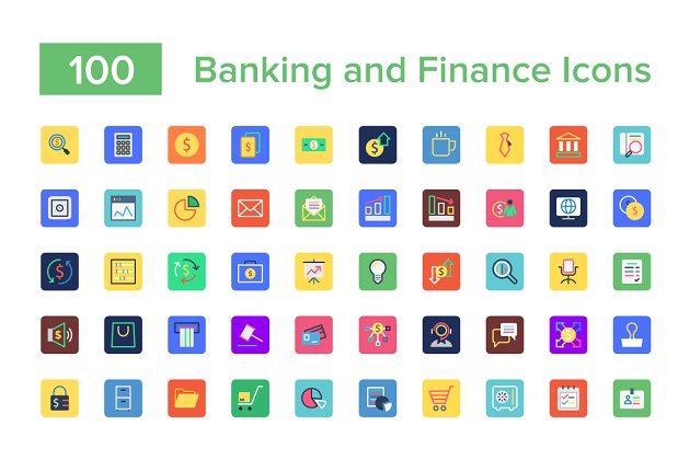 100个银行和金融图标下载 100 Banking and Finance Icons