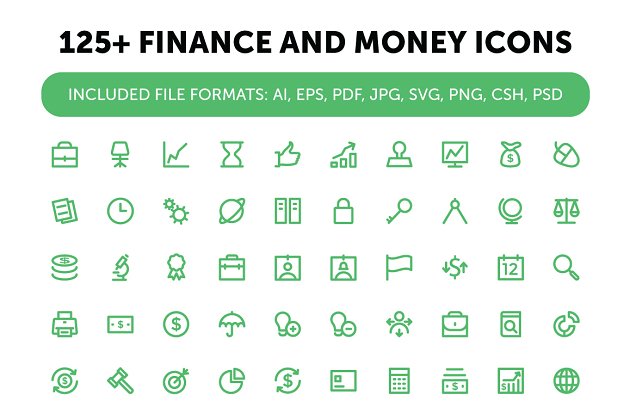 125+金融和金钱图标 125+ Finance and Money Icons