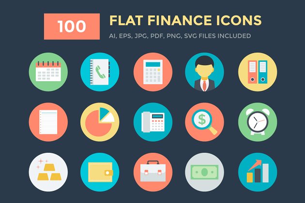 金融矢量图标素材 100 Flat Finance Vector Icons