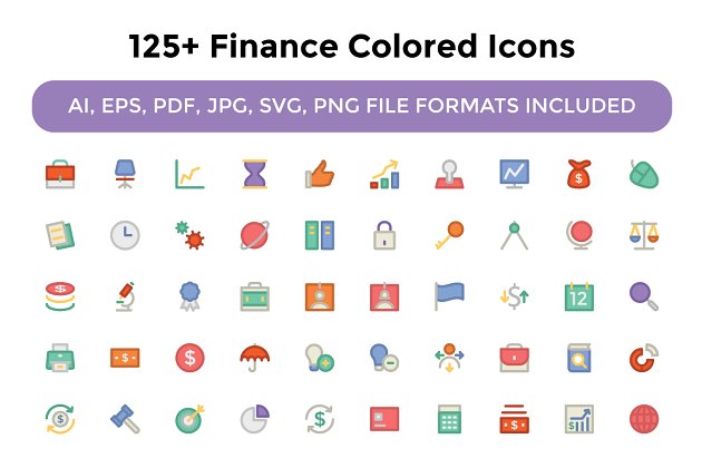 125+金融彩色图标下载 125+ Finance Colored Icons