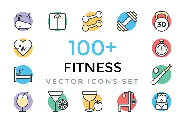 100+健身运动矢量图标 100+ Fitness Vector Icons