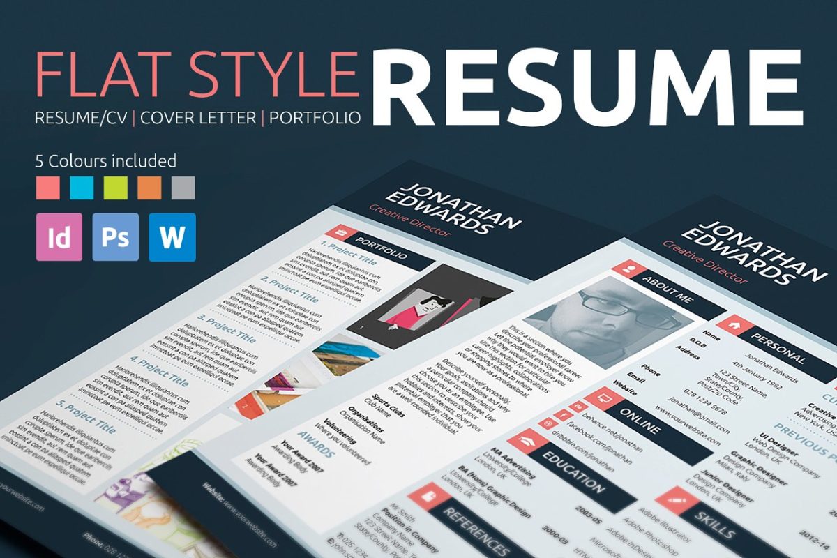简单扁平化简历模板 Resume/CV – Flat Style