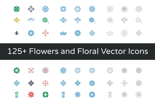 花卉矢量图标大全 125+ Flowers and Floral Vector Icons