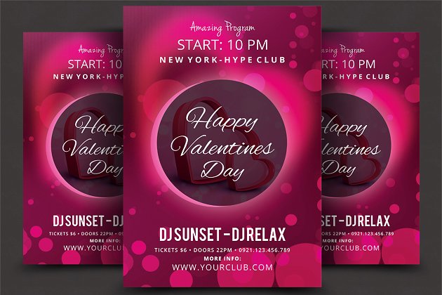 情人节聚会海报模板 Valentines Party Flyer