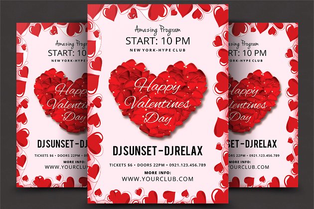 情人节爱心元素海报设计 Valentines Day Psd Flyer Template