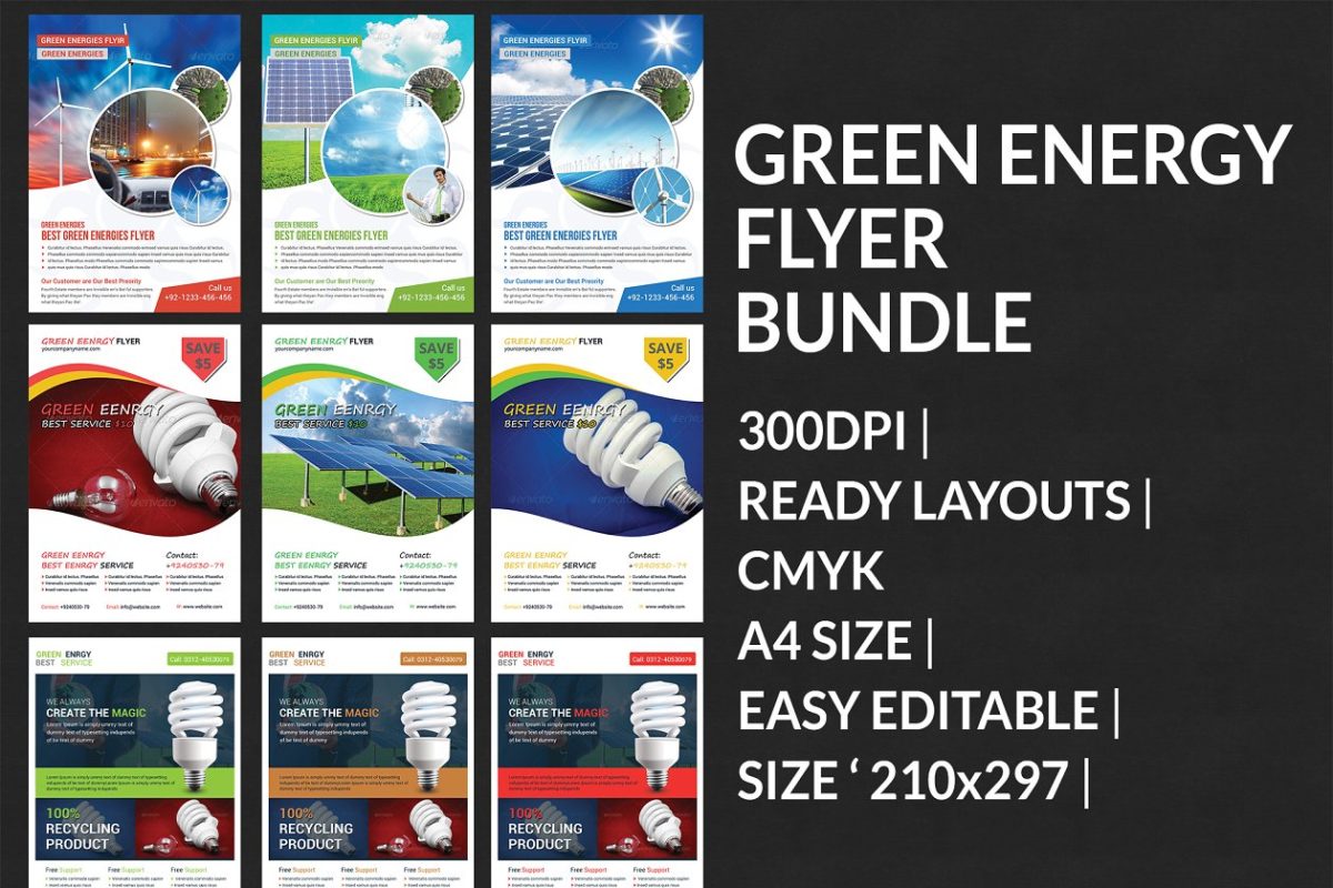 绿色能源风格的海报传单模板 Green Energy Business Flyers Bundle