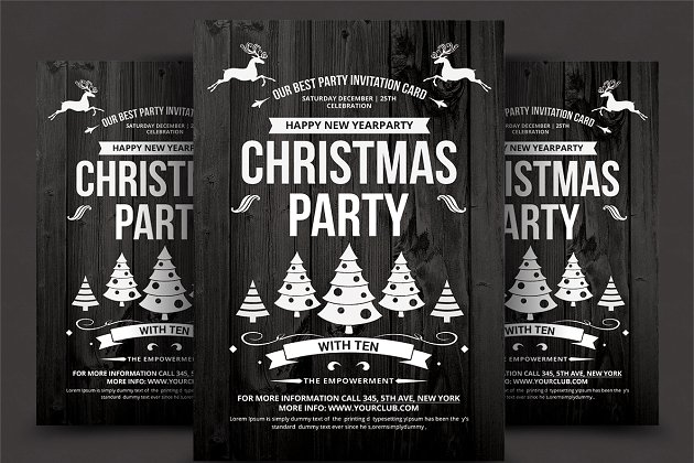 黑板黑白圣诞节海报模板 Christmas Flyer