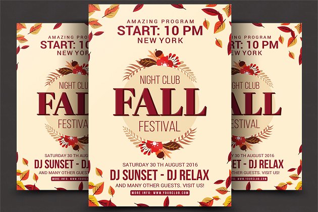 秋季海报模板设计 Fall Festival Flyer