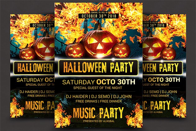 万圣节派对传单设计 Halloween Party flyer