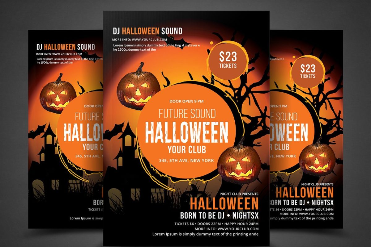 万圣节元素宣传单模板 Halloween Party Flyer