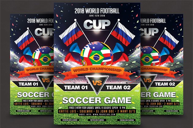 足球世界杯海报模板 Soccer World Championship Flyer